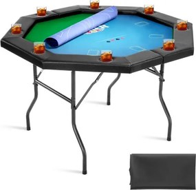 VEVOR Opvouwbare Pokertafel voor 8 spelers (1325 mm) Casino Leisure Tafel met gevoerde rails en bekerhouders, achthoekige draagbare speeltafels met vilt en metalen poten Texas Hold'em Poker