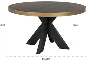 Richmond Interiors Bloomville Ronde Eettafel Met Leer En Messing - 140 X 140cm.