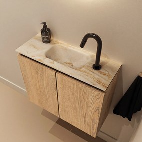 Mondiaz Ture DLux toiletmeubel 60cm washed oak met wastafel frappe midden met kraangat