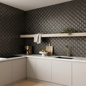 Zelfklevende Mozaïektegels Metaal | Waaier Antraciet | 26,8×28,1 cm | Keuken, Bad & WC