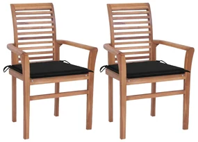 vidaXL Eetkamerstoelen 2 st met zwarte kussens massief teakhout