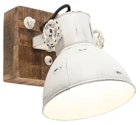 Industriële Spot / Opbouwspot / Plafondspot wit met mango hout 18 cm - Mangoes Industriele / Industrie / Industrial E27 rond Binnenverlichting Lamp