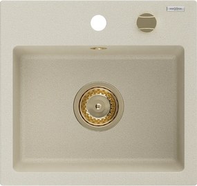 Mexen Milo granieten spoelbak 1-kompartment 435 x 410 mm, beige, gouden sifon - 6505441000-69-G