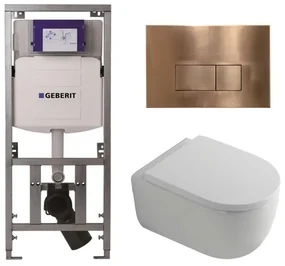 QeramiQ Dely Swirl Toiletset - 36.3x51.7cm - Geberit UP320 Burda inbouwreservoir - 35mm zitting - koperen bedieningsplaat - rechthoekige knoppen - wit glans 0701131/SW706197/SW1000767/SW1026256