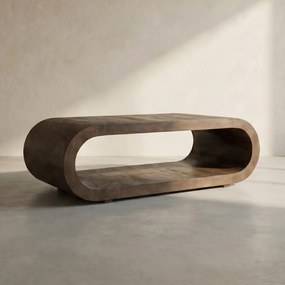 Ovale Salontafel Gebogen Hout - 130 X 60cm.