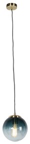 Smart hanglamp met dimmer messing met oceaanblauw glas 20 cm incl. Wifi ST64 - Pallon Art Deco E27 bol / globe / rond Binnenverlichting Lamp