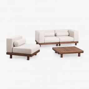 Tuinset Met Modulaire 2-zitsbank Met 2 Hoekmodules, Fauteuil En Salontafel Van Acaciahout Edrien Acacia Bruin - Sklum