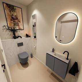 Mondiaz Ture DLux toiletmeubel 60cm dark grey met wastafel opalo rechts met kraangat