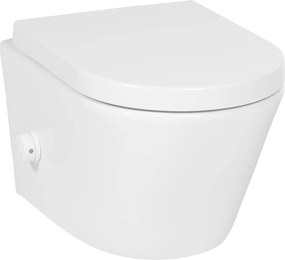 Saqu Wash 2.0 randloos hangtoilet met koudwater-bidetkraan en toiletbril wit