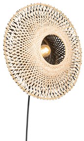 Smart wandlamp met dimmer bamboe 30 cm met stekker incl. Wifi P45 - RinaOosters E27 rond Binnenverlichting Lamp