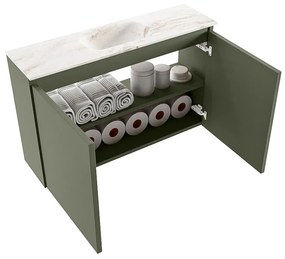 Mondiaz Ture DLux toiletmeubel 80cm army met wastafel frappe midden zonder kraangat