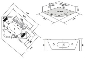 Plazan Flores whirlpool met heater 140x140cm