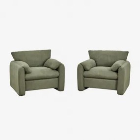 Pack Van 2 Gestoffeerde Serra Fauteuils Teddystof Currygeel - Sklum