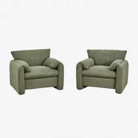 Pack Van 2 Gestoffeerde Serra Fauteuils Chenille Groen – Salie - Sklum