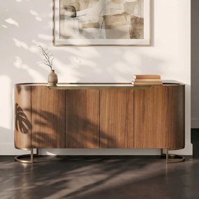 Ovaal Dressoir Walnoot En Messing - 180x42x80cm.