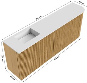 Mondiaz Joya 110cm toiletmeubel ronding rechts ruby met wastafel faye links zonder kraangat talc
