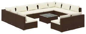 vidaXL 12-delige Loungeset met kussens poly rattan bruin