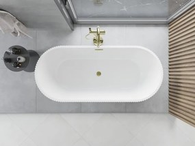 Mexen Yara vrijstaande geribbelde badkuip 170 x 75 cm, wit, overloop geborsteld goud - 52861707500-55