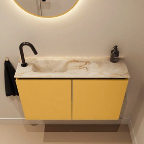 Mondiaz Ture DLux toiletmeubel 80cm ocher met wastafel frappe links met kraangat