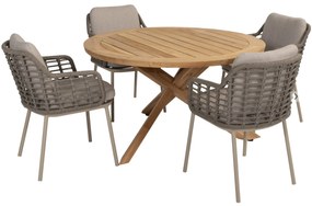 Puglia Prado dining tuinset 130øx75 cm rond 5 delig teak latte Taste 4SO