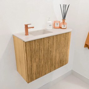 Mondiaz Joya DLux 60cm toiletmeubel ronding rechts oak met wastafel faye links 1 kraangat meli