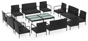 vidaXL 16-delige Loungeset met kussens poly rattan zwart