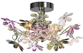 Plafonnière chroom met glas 38cm - Fiore Art Deco, Klassiek / Antiek, Landelijk / Rustiek, Modern E14 rond Binnenverlichting Lamp