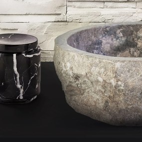 Sanigoods River waskom natuur marmer 30-35x15cm grijs