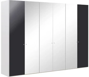 Goossens Kledingkast Easy Storage Ddk, Kledingkast 304 cm breed, 220 cm hoog, 2x draaideur en 4x spiegel draaideur midden