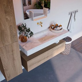 Mondiaz Alan DLux badmeubel 120cm washed oak 1 lade met wastafel opalo midden zonder kraangat