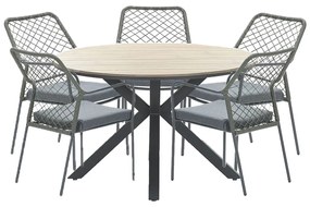 Garden Impressions Ross tuinset 6-delig mosgroen - Tulli tuintafel Ø148x75 cm light teak look
