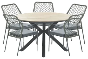 Garden Impressions Ross tuinset 6-delig mosgroen - Tulli tuintafel Ø148x75 cm light teak look