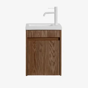 Badmeubelset Hout Met Geïntegreerde Wastafel Narek Donker Hout & Spiegelloze & Wit ↑20 Cm Met Aftapkraan Zonder Overloop Orveta - Sklum