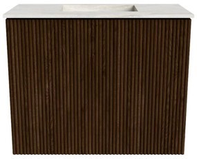 Mondiaz Joya DLux 50cm toiletmeubel walnut met wastafel faye midden zonder kraangat ostra