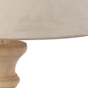 Landelijke tafellamp hout met taupe kap velours - Burdock Landelijk E27 cilinder / rond rond Binnenverlichting Lamp