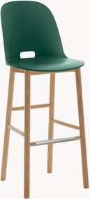Handgemaakte barkruk Alfi High Back met essenhouten poten