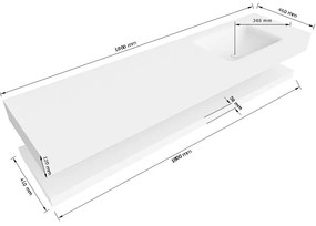 Zaro Alan badmeubel 180cm met planchet talc en vrijhangende wastafel cloud rechts zonder kraangat urban