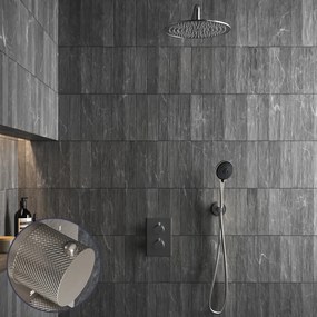 Saniclear Exclusive Curved inbouw regendouche met 30cm hoofddouche, muurarm en 3 standen handdouche RVS