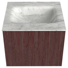 Mondiaz Kurve-dlux 50cm badmeubel ruby met 1 lade en wastafel grunne midden zonder kraangat opalo