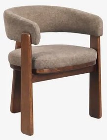 Set Van 4 Eetkamerstoelen Met Armleuningen, Bekleed En Van Carbalis Eikenhout Donker Eiken Bruin & Chenille Taupebruin - Sklum