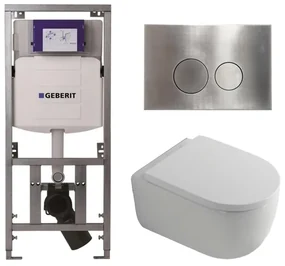 QeramiQ Dely Swirl Toiletset - 36.3x51.7cm - Geberit UP320 Burda inbouwreservoir - 35mm zitting - steel bedieningsplaat - ronde knoppen - wit glans 0701131/SW706194/SW1000767/SW1026256