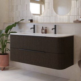 Saqu Olivo badmeubel incl. keramische wastafel 120x45x53,7 fineer charcoal ribbel - mat zwarte greep