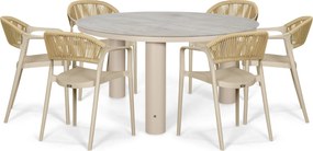 Tuinset Ronde Tuintafel 6 personen 150 cm Kunststof Taupe  Domani Furniture Toscano/Arancia