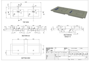 Forzalaqua Nova wastafel 140x50cm met 2 kraangaten graniet gezoet