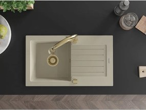 Mexen Pablo granitische gootsteen 1-komoers met afdruipplaat en keukenmenger Elia, beige - 6510-69-670101-50