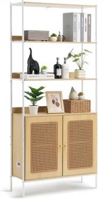 VEVOR Rotan Boekenkast met 2 deuren, Vrijstaande Open Boekenplank, Opbergplank, Displayplank, Ideaal voor Bibliotheek, Vergaderruimte, Kantoor, Studeerkamer (20 kg Draagvermogen per plank)