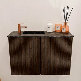 Mondiaz Joya DLux 60cm toiletmeubel walnut met wastafel faye links 1 kraangat lava