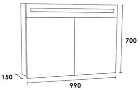 Brauer Promise spiegelkast 100cm met 2 deuren en verlichting eiken licht