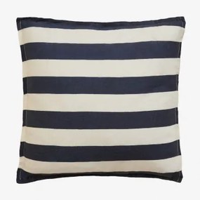 Vierkant Kussen 45x45 Cm In Trakos Linnen Wit - Marineblauw - Sklum