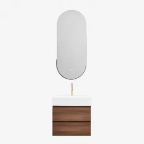 Badkamermeubelset Van Hout En Essenhoutfineer Met Geïntegreerde Wastafel Ona Donker Hout & Oval Led And Antifog Black 45x105 Cm Vacson & - Sklum